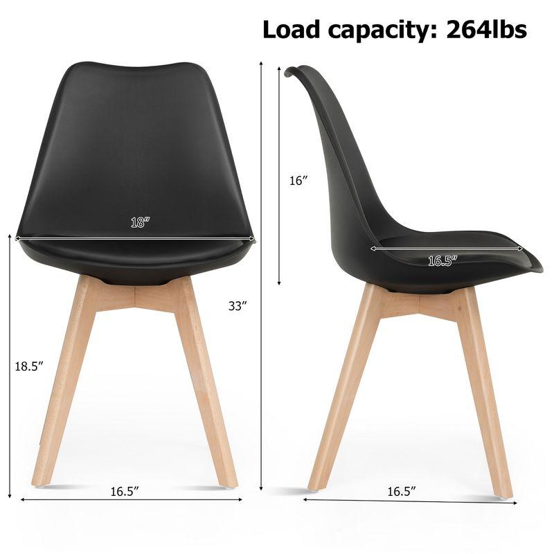 Costway Set of 4 Dining Chair Mid Century Modern Shell PU Seat w/ Wood-Leg White