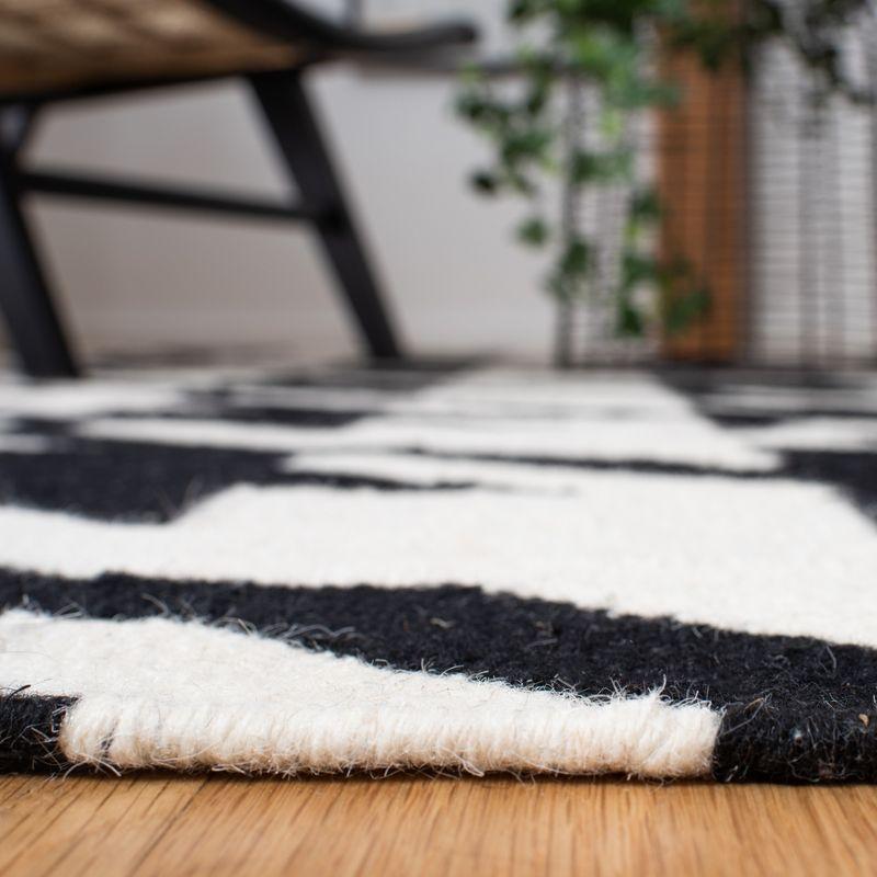 Black and Ivory Geometric Handwoven Wool Area Rug, 3' x 5'