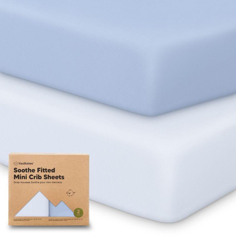 KeaBabies Mini Crib Sheets for Baby Girls, Boys, 2-Pack Soothe Pack and Play Sheets Fitted, Organic Pack N Play Mattress Sheet (Blue Flax)