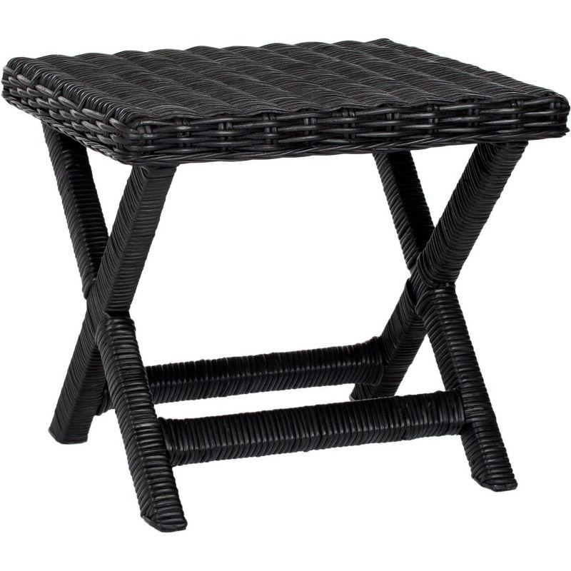 Transitional Manor Black Rattan Bench with Cross-Leg Design