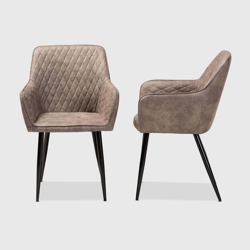 Set of 2 Gray and Brown Quilted Metal Dining Chairs