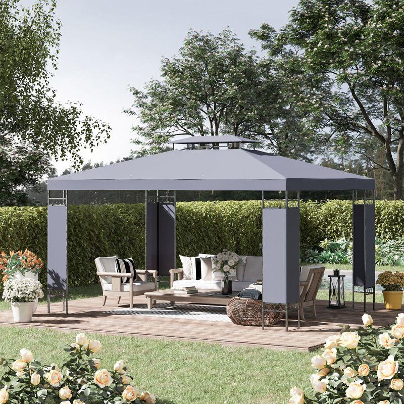 Gray 13' x 10' Steel Frame Patio Gazebo with Double Vented Roof