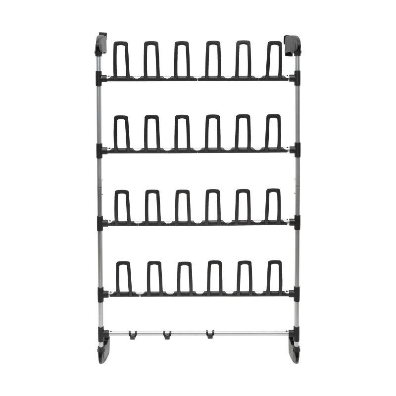 Organize It All Overdoor 12 Pair Shoe Rack with 4 Accessory Hooks: Metal Frame Shoe & Hat Organizer, Door Storage Solution