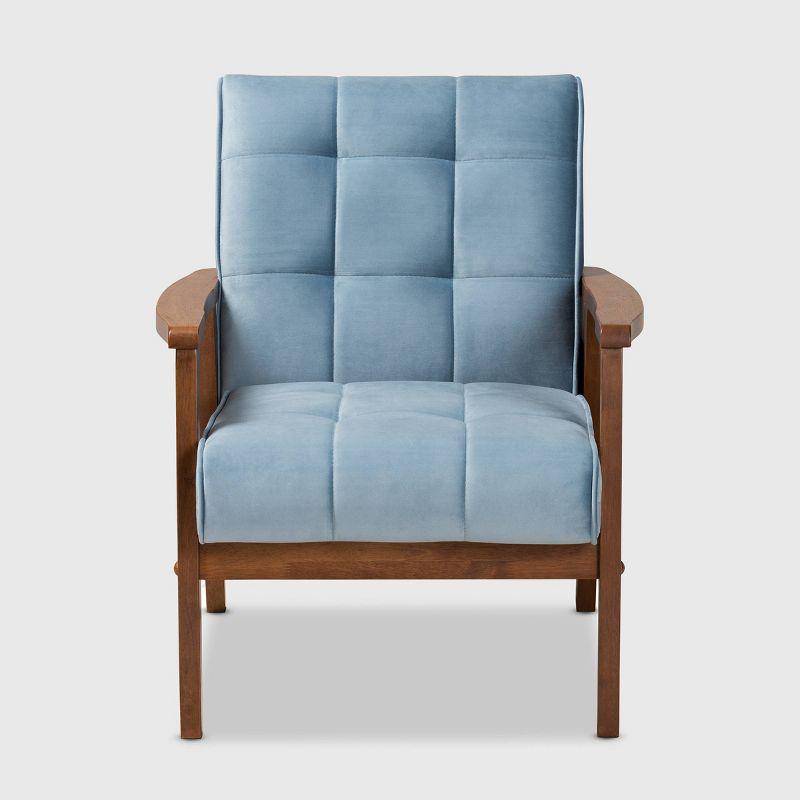 Asta Velvet Upholstered Armchair: Baxton Studio, Mid-Century Modern Design, Rubberwood Frame