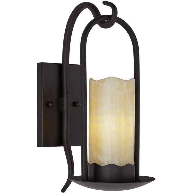 Franklin Iron Works Hanging Onyx Rustic Wall Light Sconce Espresso Bronze Hardwire 6 1/2" Fixture Faux Candle Glass Shade for Bedroom Bathroom Vanity