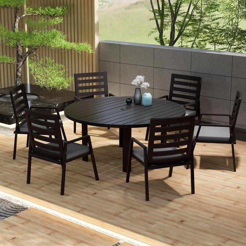7-Piece Patio Dining Set With 60" Round Aluminum Dining Table And 6 Dining Armchair