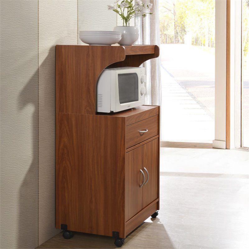 Microwave Kitchen Cart in Cherry - Hodedah