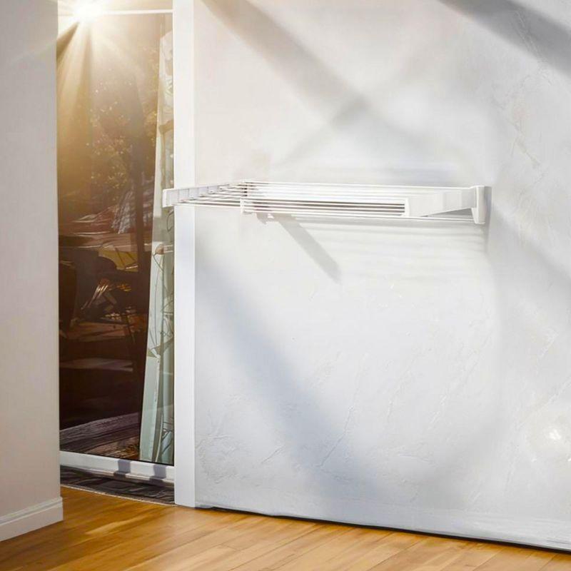 Leifheit Telefix 100 Wall-Mounted Retractable Clothes Drying Rack with 8 Rods, 26 ft. of Drying Space & Sleek Design for Laundry or Dorm Rooms, White