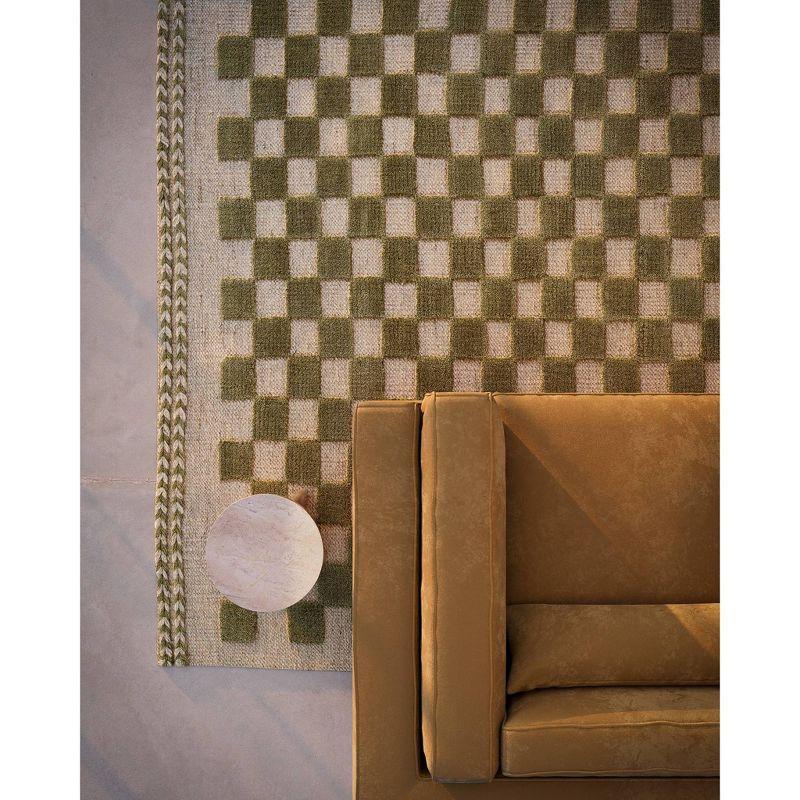 Momeni 5'x8' Willow Check Handwoven Area Rug Green: Wool, Classic Pattern, Low Pile, Indoor Use, Handmade