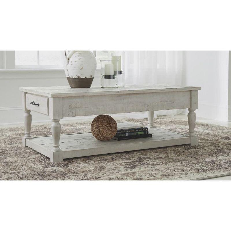 Shawnalore Rectangular Cocktail Table White Wash - Signature Design by Ashley: Solid Pine, Farmhouse Style, Storage Shelf