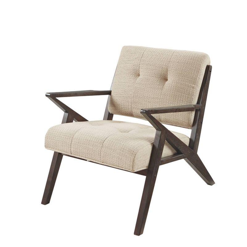 Mid-Century Modern Tan Microfiber Accent Chair with Wood Frame