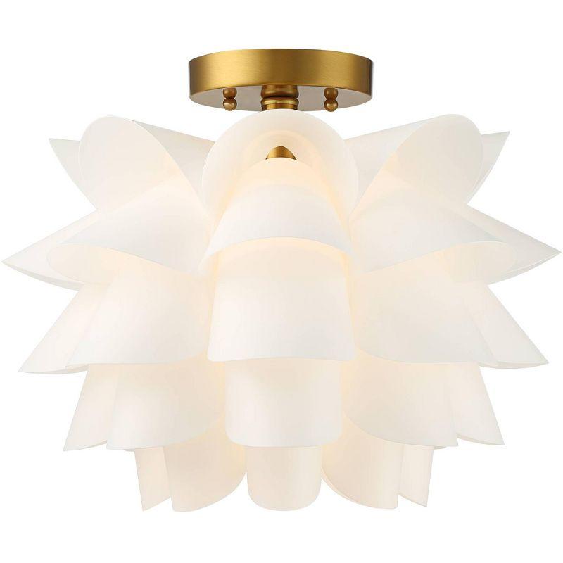 Possini Euro Design Modern Ceiling Light Semi Flush Mount Fixture White Flower Gold Metal 15 3/4" Wide Living Room Bedroom Kitchen