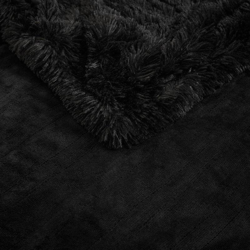 Luxurious Black Shaggy Faux Fur Reversible Electric Heated Throw