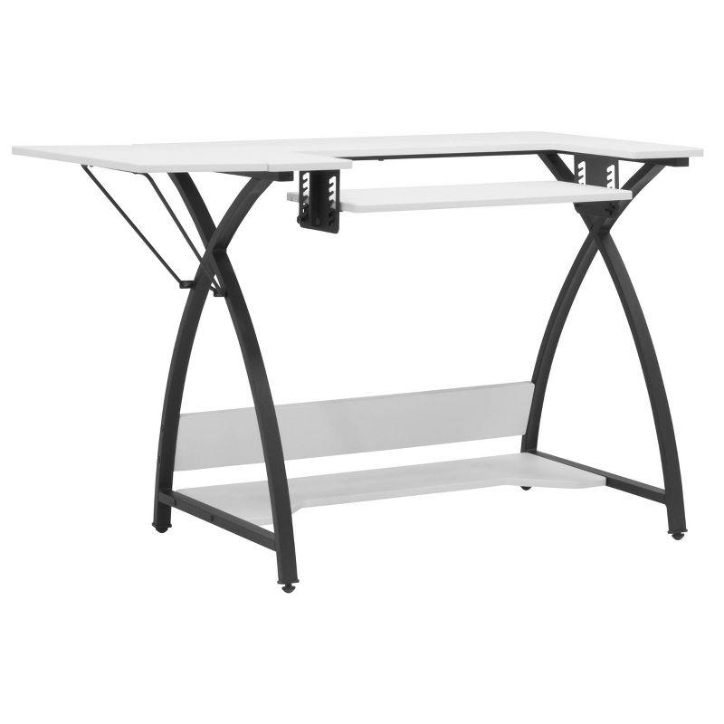 Comet Plus Sewing/Office Table with Fold Down Top, Height Adjustable Platform and Bottom Storage Shelf Black/White - Sew Ready: Crafting Desk