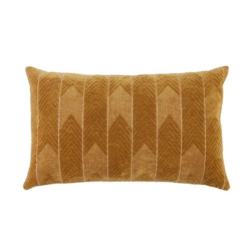 18"x6" Embroidered Chevron Cotton Velvet Lumbar Pillow in Mustard