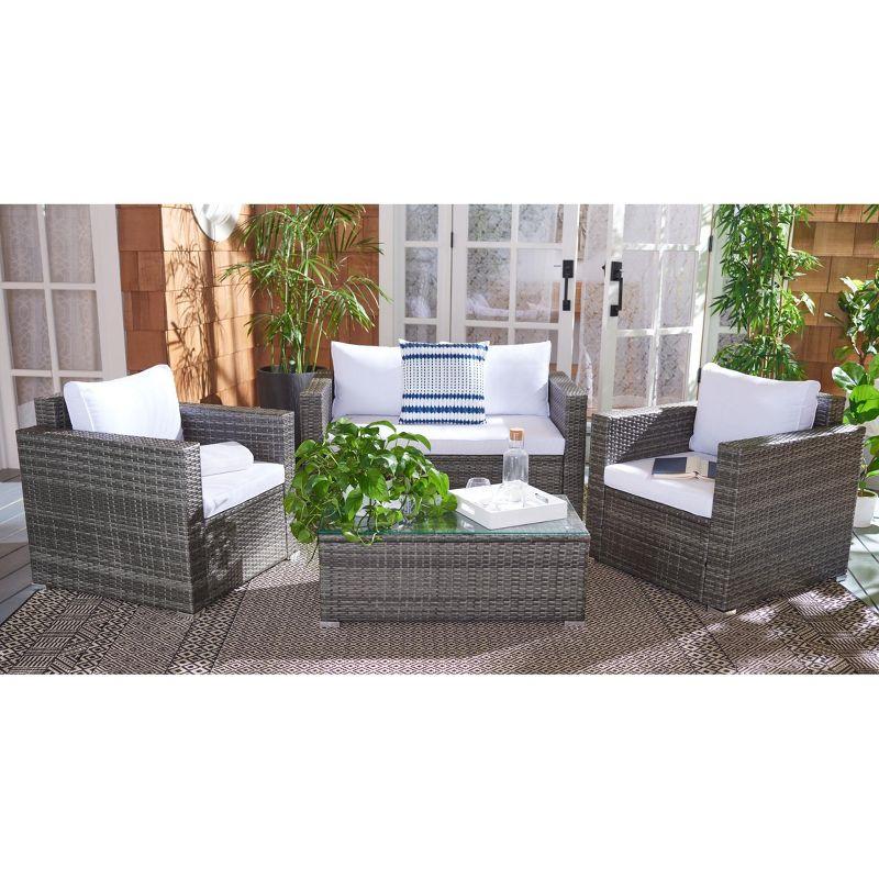 Machie 4Pc Living Set - Indoor/Outdoor - PAT7508 - Grey Brown/White - Safavieh