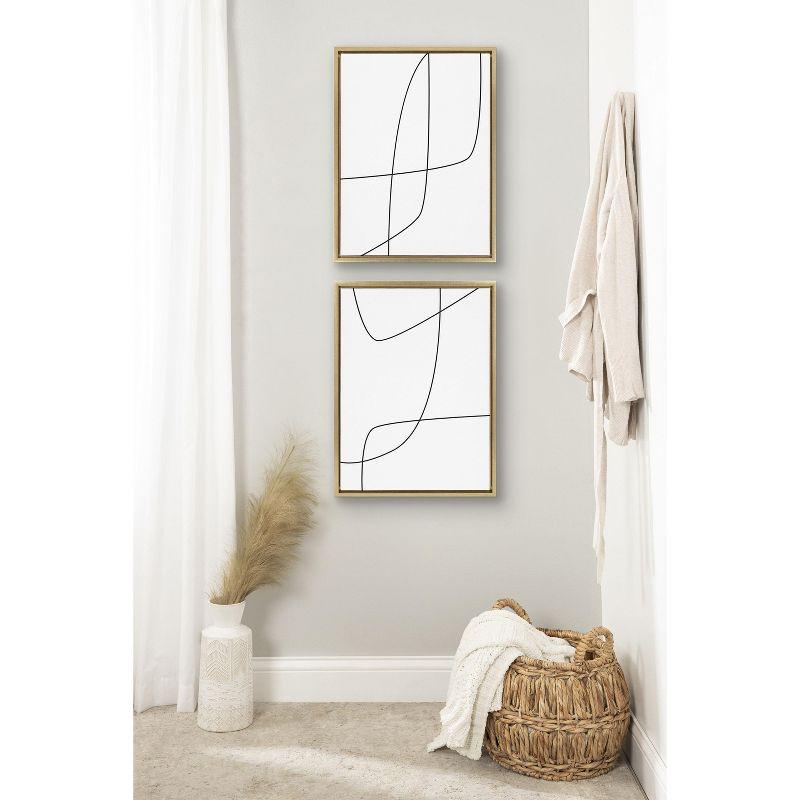 Kate and Laurel Sylvie Modern Line Abstract 3 and 4 Black and White Framed Canvas by The Creative Bunch Studio, 2 Piece 18x24, Bright Gold