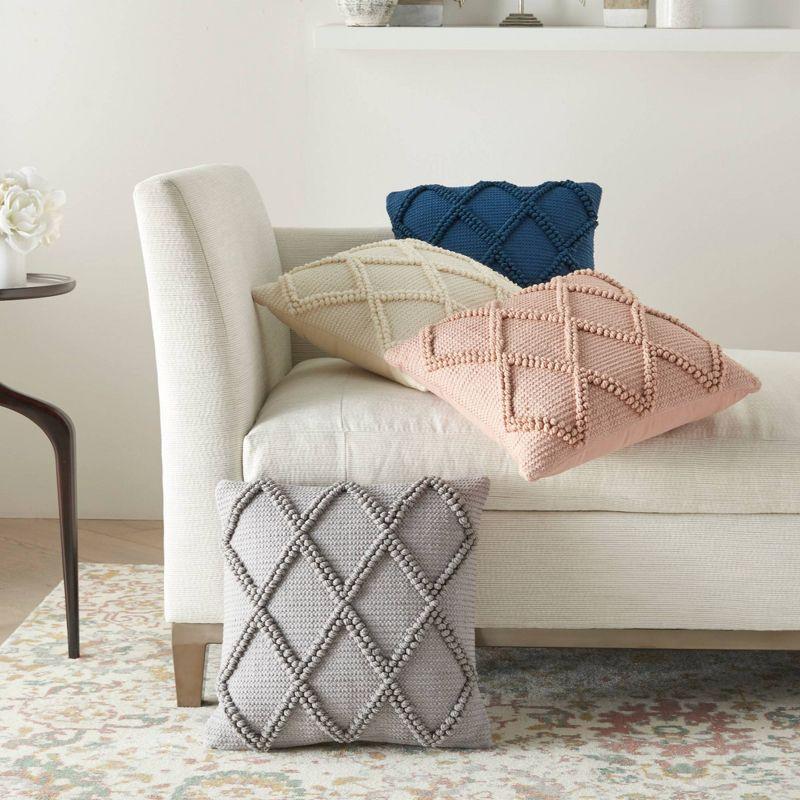 Ivory Diamond Lattice 18" Square Cotton Throw Pillow