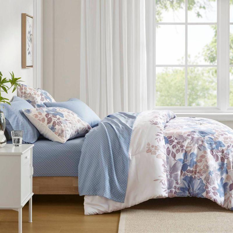 Madison Park Twin Willow Floral Comforter Set with Bed Sheet Blue