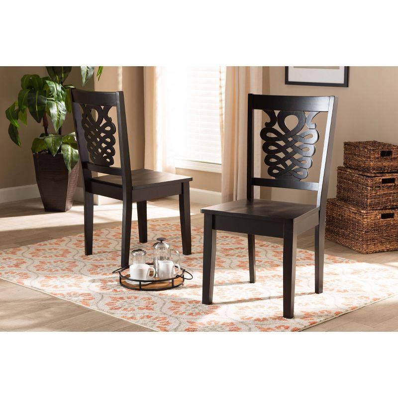 2pc GervaisTransitional Wood Dining Chair Set Brown - Baxton Studio: Polyester Upholstery, Spot Clean, Armless
