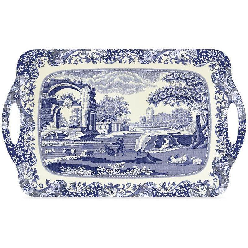 Pimpernel Blue Italian Large Melamine Hndld Tray 18.9 X11.6"