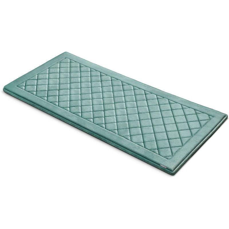 Aqua Diamond Embroidered Memory Foam Bath Mat Runner