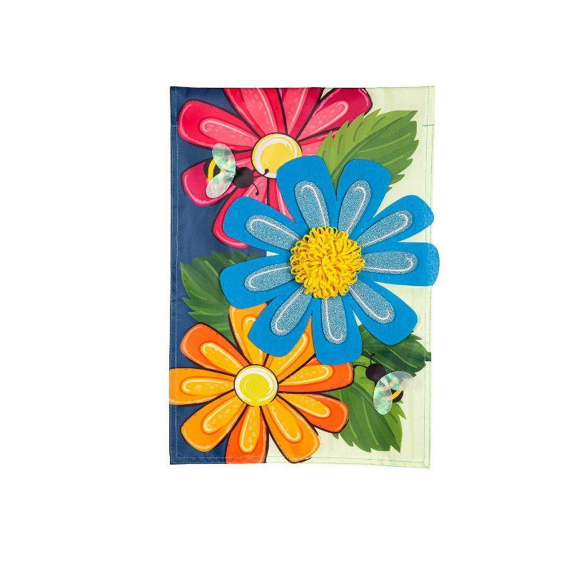 Spring Floral Applique House Flag with 3D Accents