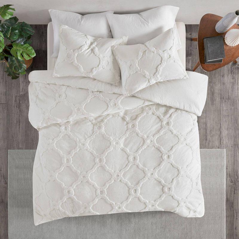 King White Cotton Tufted Chenille Comforter Set