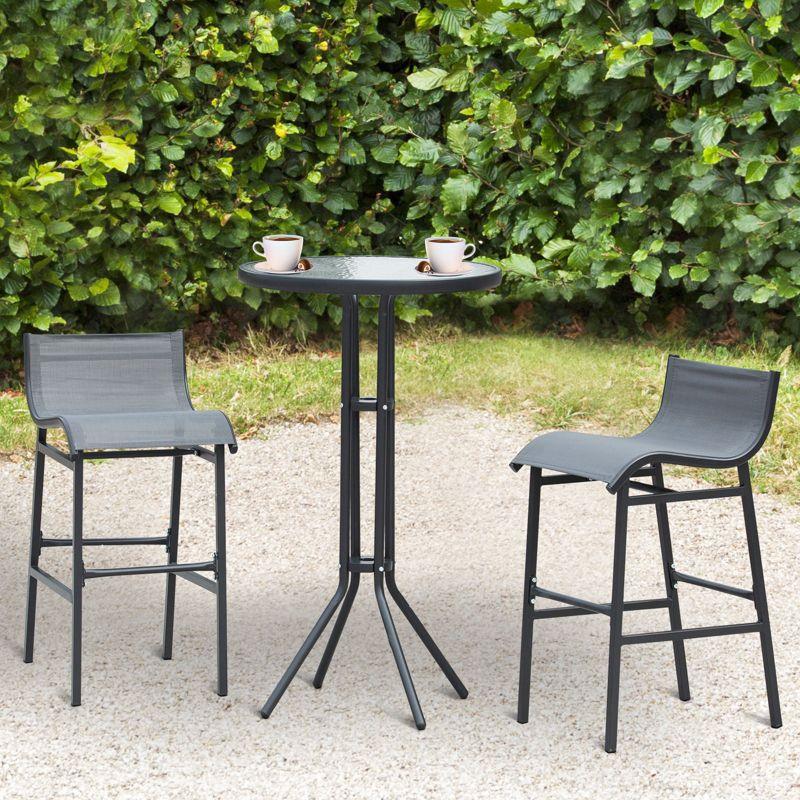 Outsunny 3 Piece Bar Height Outdoor Bistro Set for 2, Round Patio Pub Table 2 Bar Chairs with Comfortable Design & Durable Build, Charcoal Gray