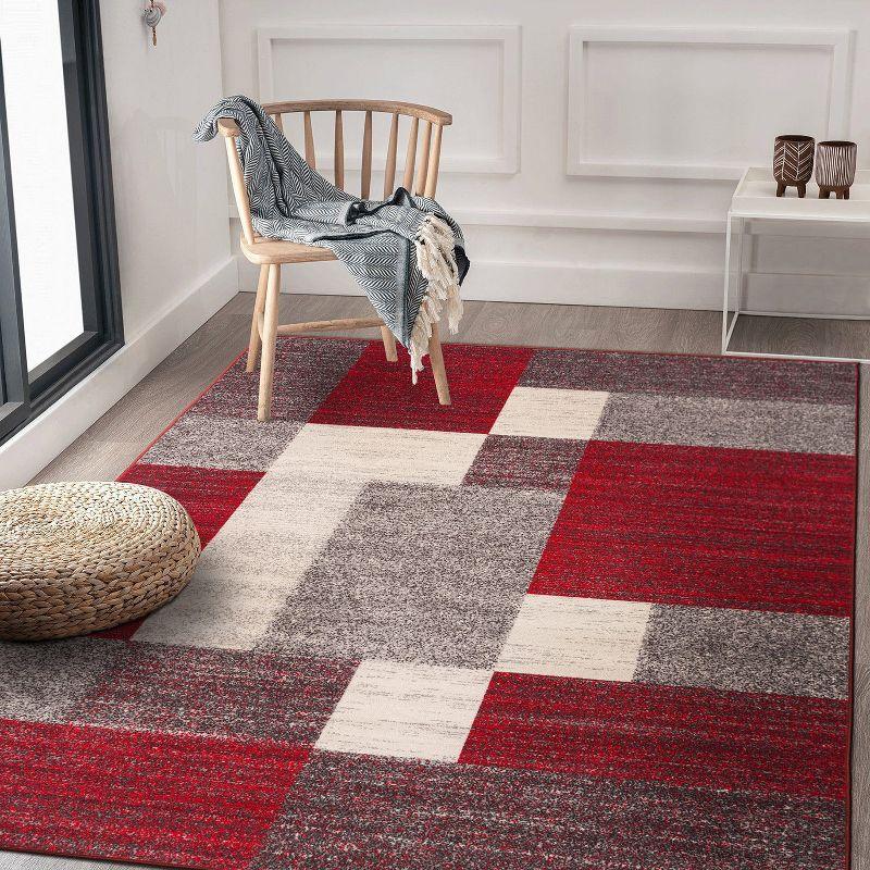 World Rug Gallery Modern Boxes Design Non-slip (Non-skid) Red 7'10" x 10' Area Rug
