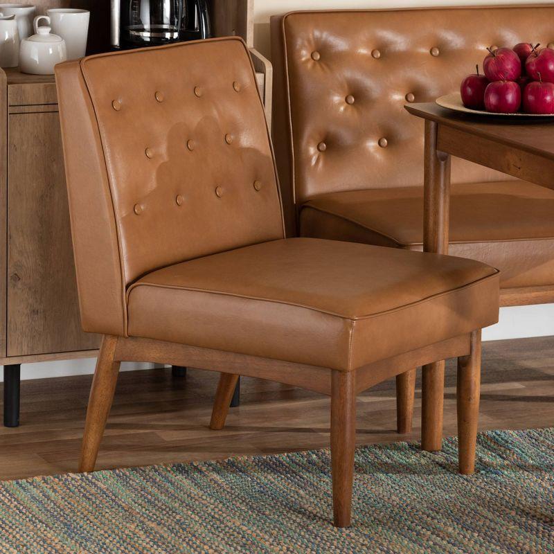 Riordan Wood Dining Chair Tan/Walnut Brown - Baxton Studio: Faux Leather Upholstery, Spot Clean, Armless Design