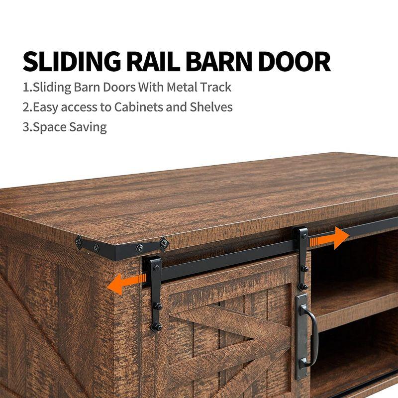 OKD Farmhouse Sturdy Coffee Table with Sliding Barn Doors and Storage Shelves for Living Room, Den, Family Room, or Office, Reclaimed Barnwood