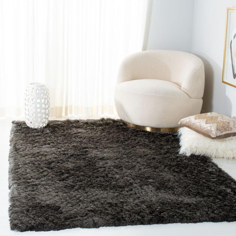 Titanium Round Handmade Tufted Shag Area Rug