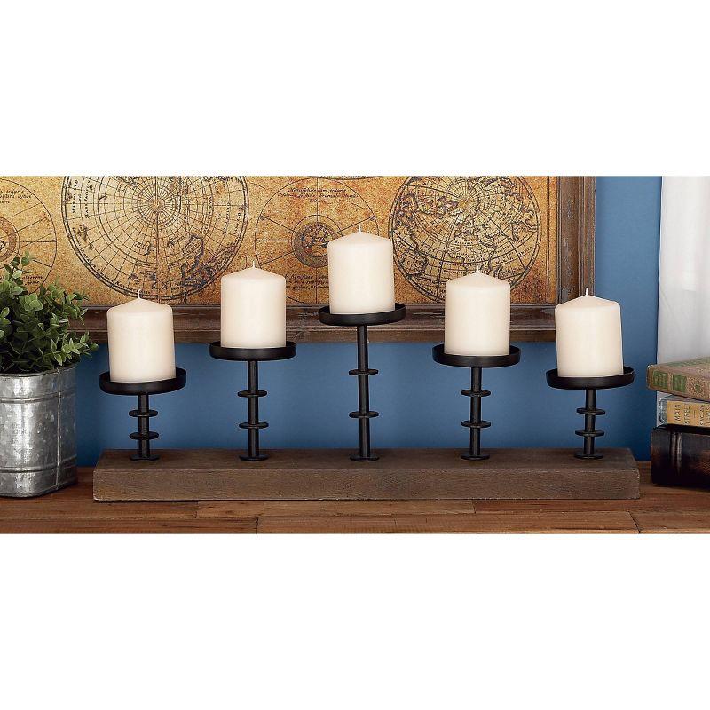 Olivia & May 24" x 13" Farmhouse Mango Wood/Iron Five Light Votive Candle Holder Brown - Industrial Style, Tabletop Display