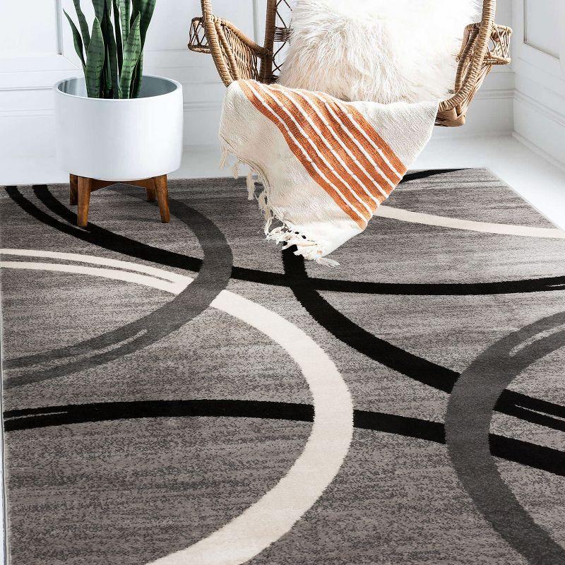 World Rug Gallery Contemporary Abstract Circles Design Gray 5'3" x 7'3" Area Rug