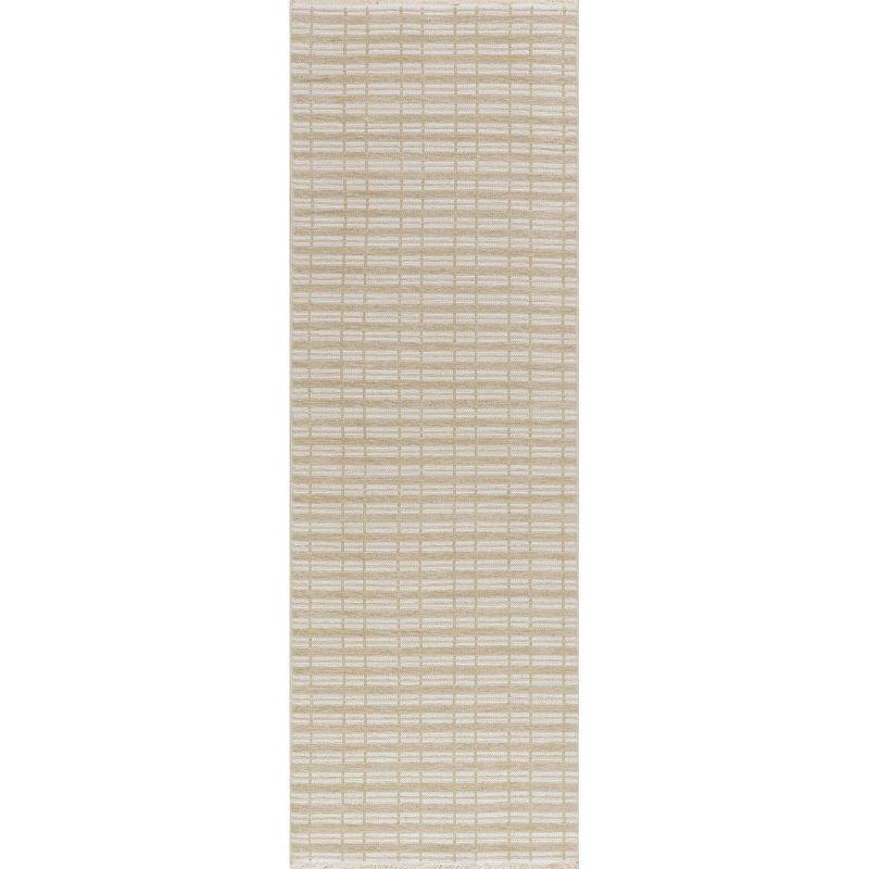 Beige and White Striped Washable Cotton Viscose Rug