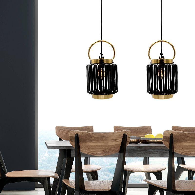 Matte Black and Gold Drum Lantern Pendant Light