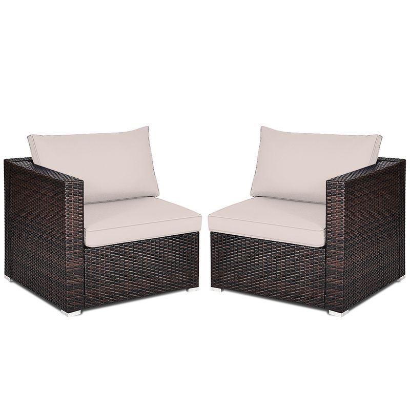 Tangkula 2PCS Rattan Corner Sofa Set Patio Outdoor Furniture Set w/ 4 Beige Cushions