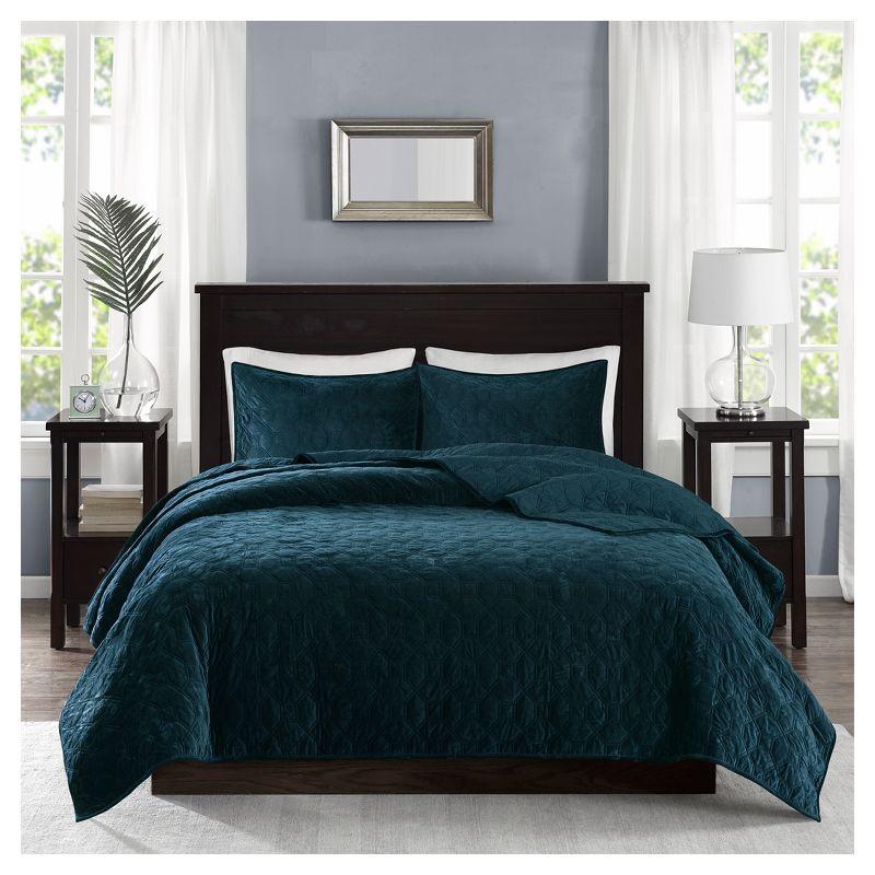 Madison Park Harper 3 Piece Velvet Quilt Set