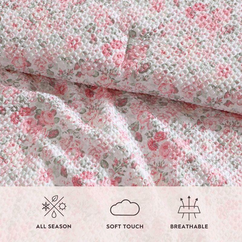 Laura Ashley 8pc Queen Quartet Microfiber Comforter Set Pink: Botanical Pattern, Polyester Fill, Machine Washable