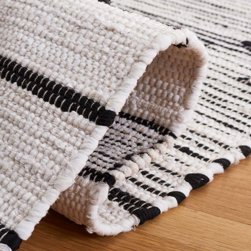 Boho-Chic Black Stripe Flat Woven Wool-Cotton 8' x 10' Area Rug