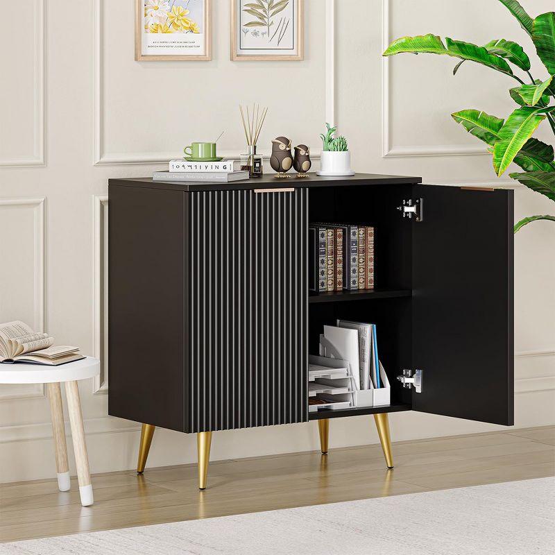 Sideboard Buffet Cabinet with Storage, Fluted Credenza Storage Cabinet with Painted Finish and Adjustable Shelves