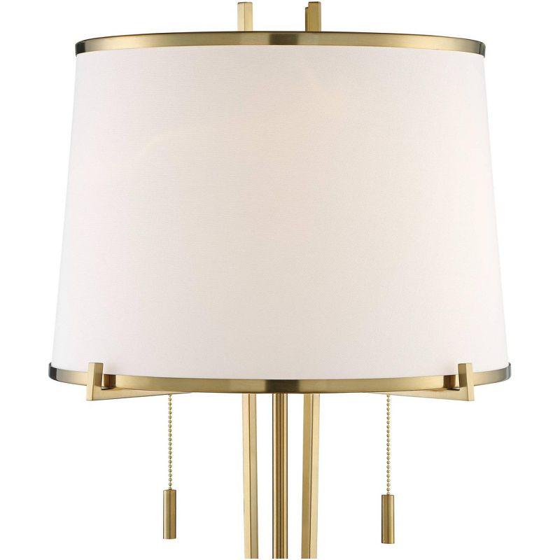 Possini Euro Design Palisade Modern Floor Lamp 64" Tall Satin Brass Metal Trimmed Fabric Tapered Drum Shade for Living Room Bedroom Office House Home
