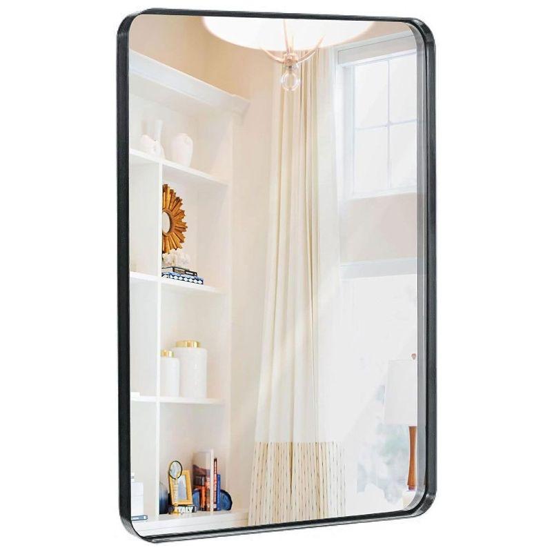 Hamilton Hills 24" x 36" Contemporary Metal Silver Framed Polished Rectangular Wall Mirror