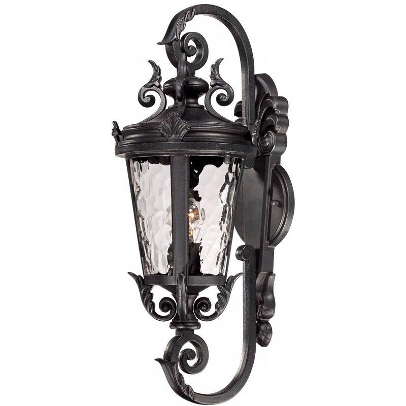 John Timberland Casa Marseille Vintage Rustic Outdoor Wall Light Fixture Black Scroll 19" Clear Hammered Glass for Post Exterior Barn Deck House Porch