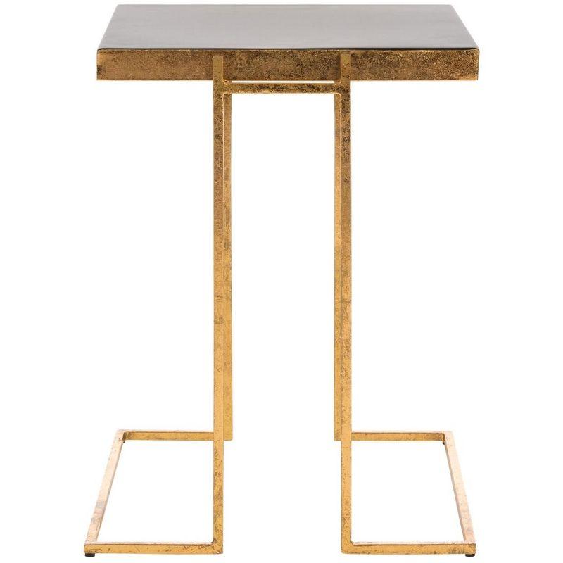 Transitional Greek Key 15'' Gold and Black Metal Side Table