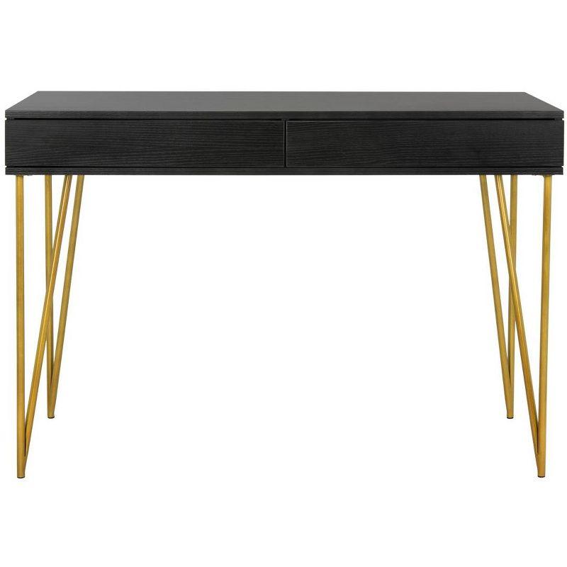 Chic Transitional Black and Gold Home Office Desk with Dual Drawers