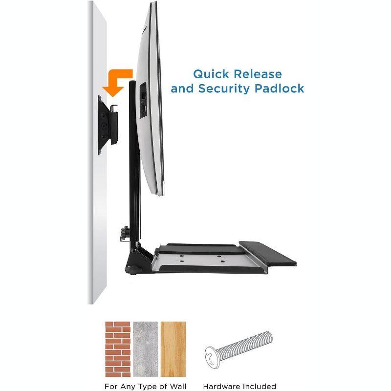 Mount-It! Monitor and Keyboard Wall Mount with CPU Holder, Height Adjustable Standing VESA Keyboard Tray, 25 Inch Wide Platform with Mouse Pad