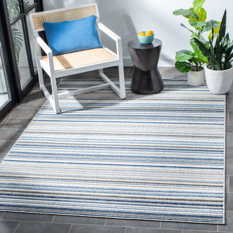 Grey/Blue Geometric Easy-Care Synthetic Area Rug, 5'3" x 7'7"