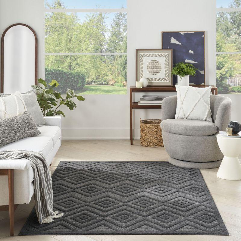 Nourison Versatile Diamond Geometric Flatweave Indoor Outdoor Area Rug Charcoal/Black 6' x 9'